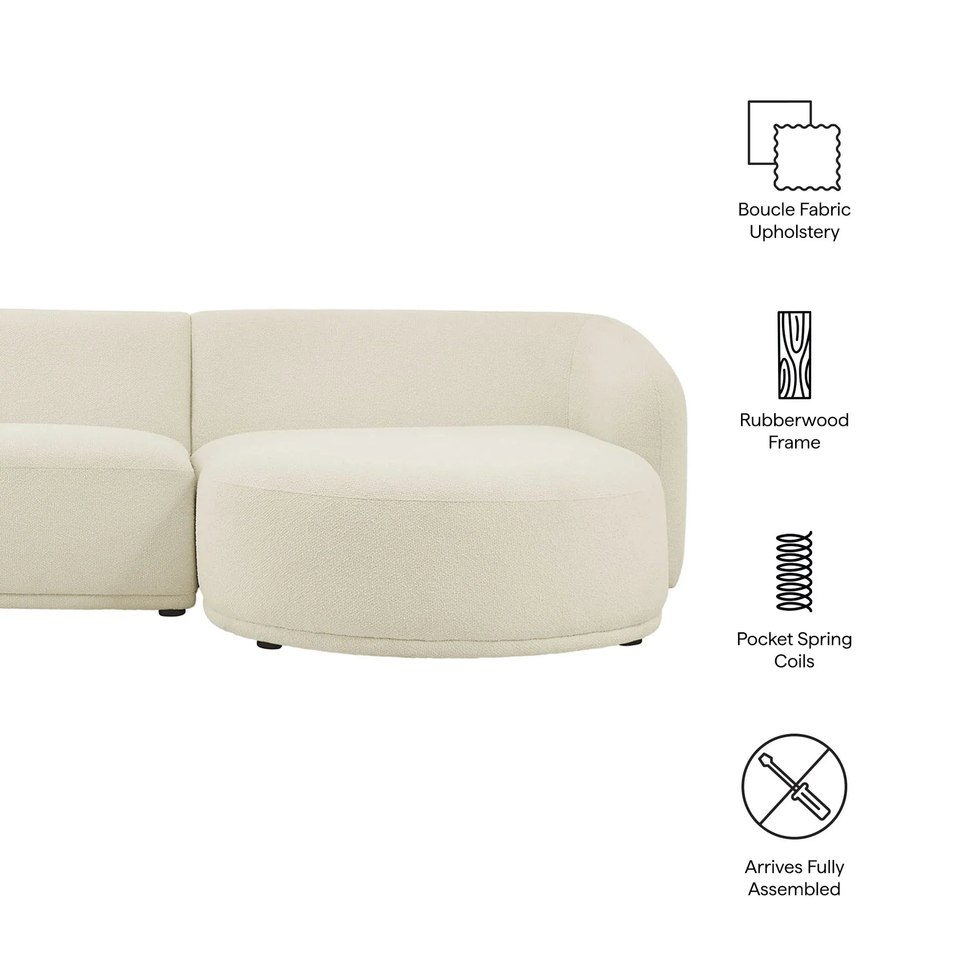Monica 2 Piece Right Facing Boucle Fabric Modular Sofa with Chaise - Venini Furniture 