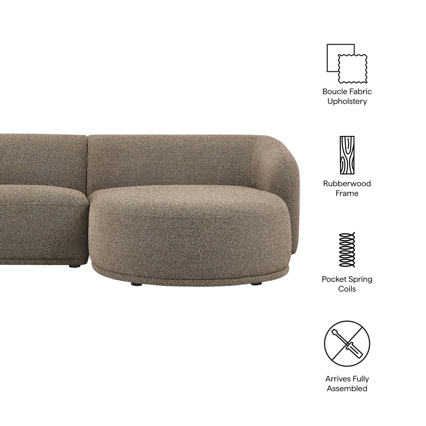 Monica 2 Piece Right Facing Boucle Fabric Modular Sofa with Chaise - Venini Furniture 