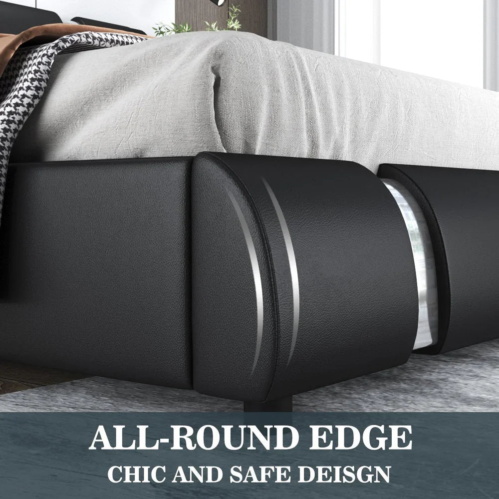 Platform Black Queen Bed With A Hydraulic Storage System