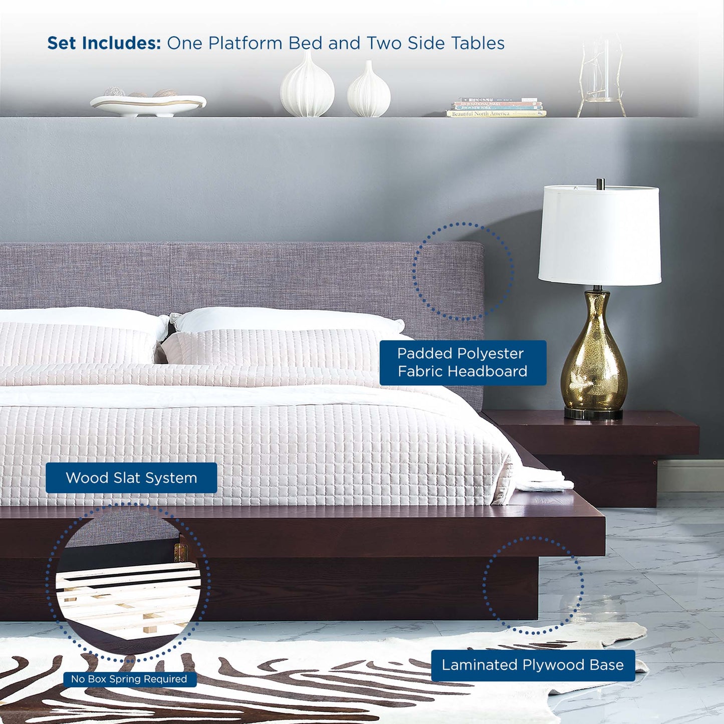 Freja 3 Piece Fabric Queen Bedroom Set. - Venini Furniture 