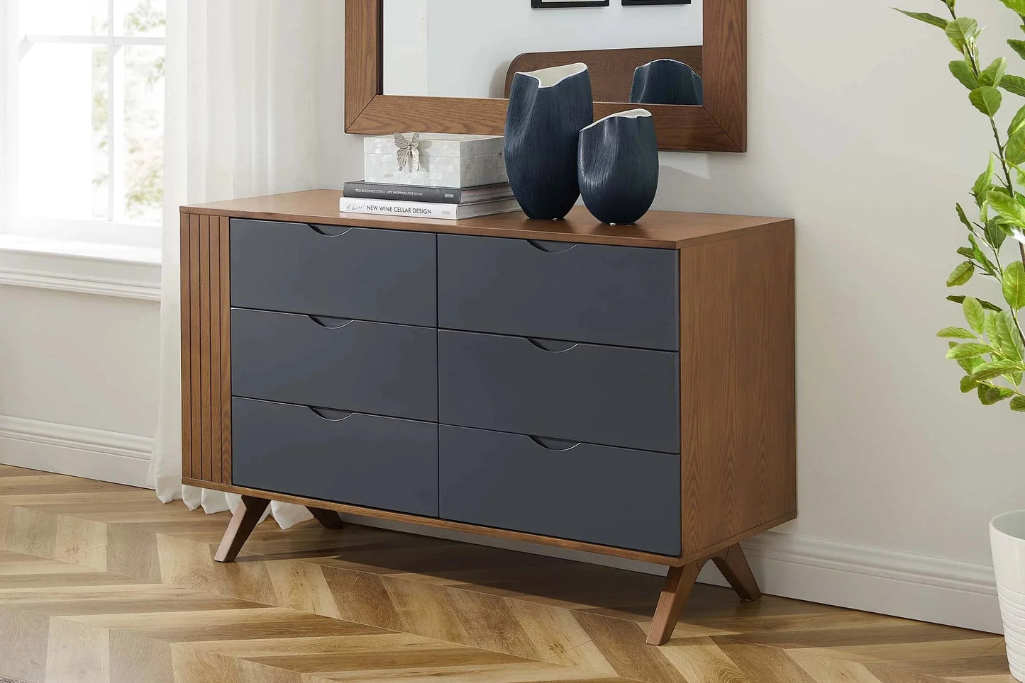 Dylan Dresser and Mirror in Walnut. - Venini Furniture 
