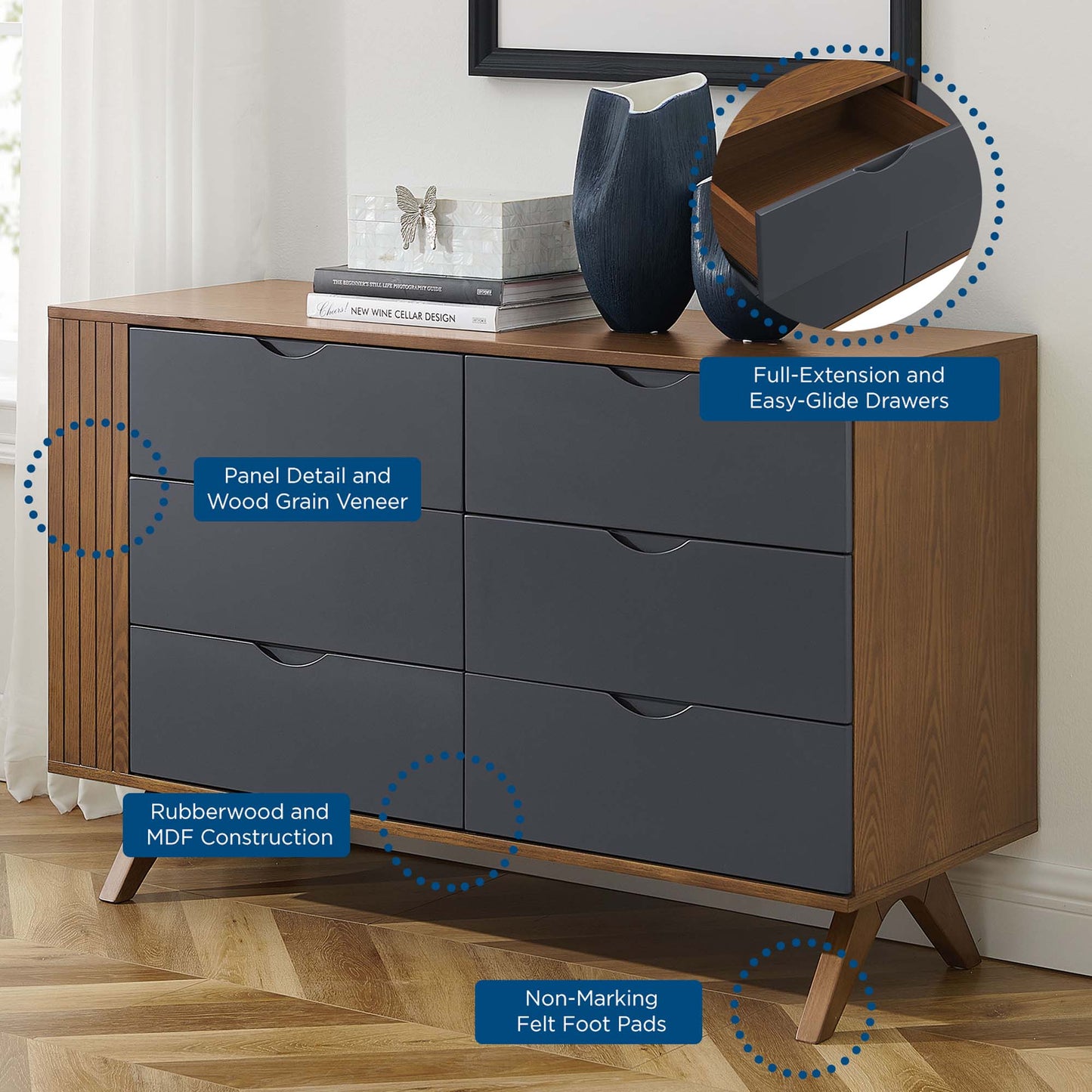 Dylan Dresser and Mirror in Walnut. - Venini Furniture 