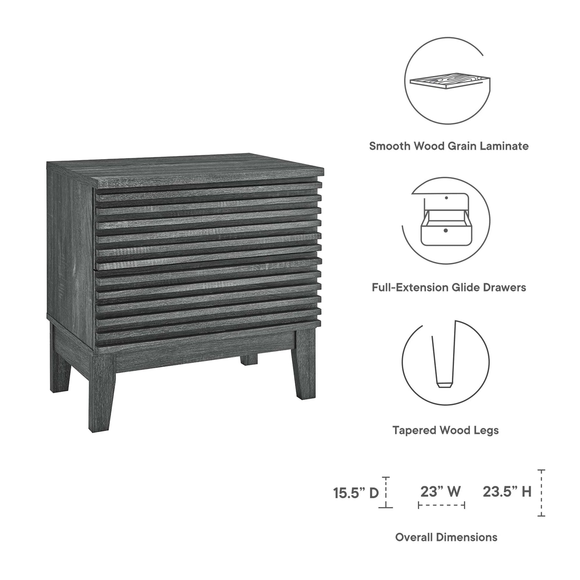 Render Two-Drawer Nightstand in Charcoal. - Venini Furniture 