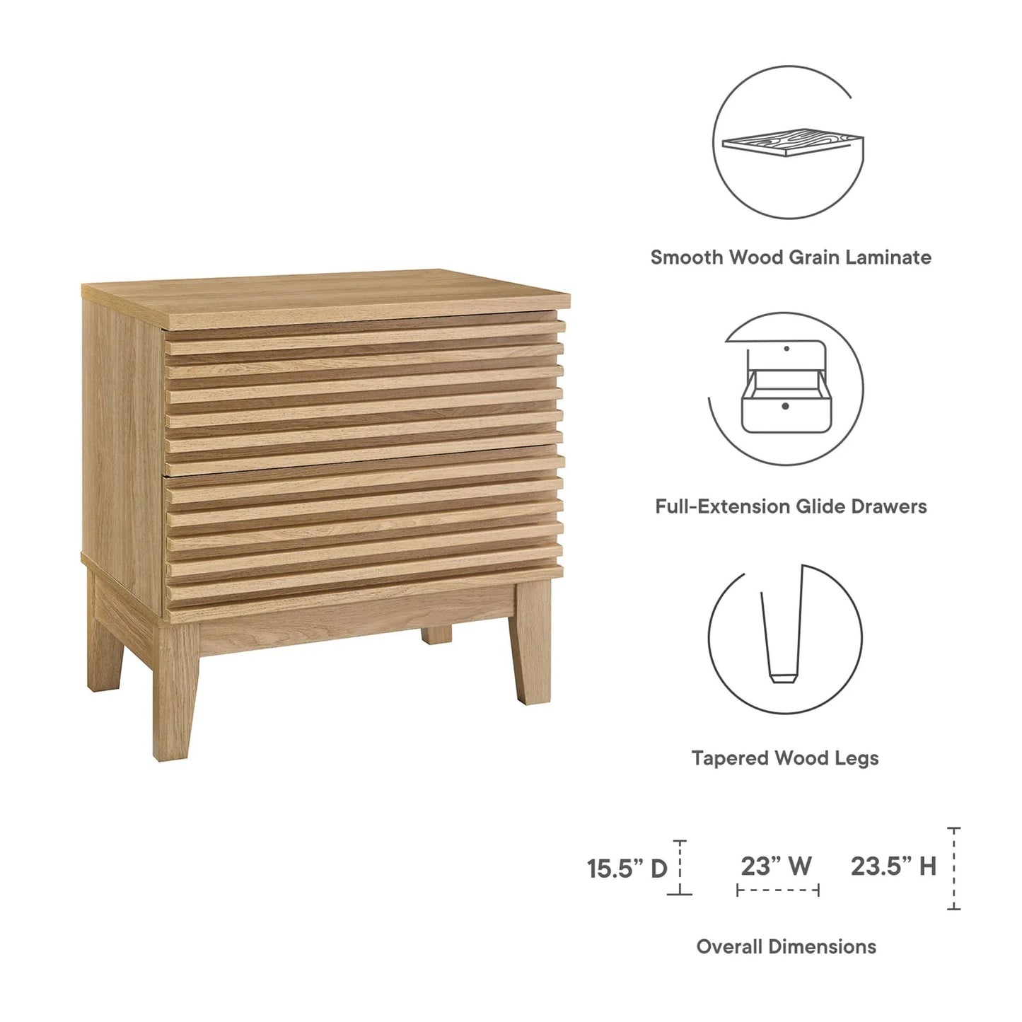 Render Two-Drawer Nightstand in Charcoal. - Venini Furniture 