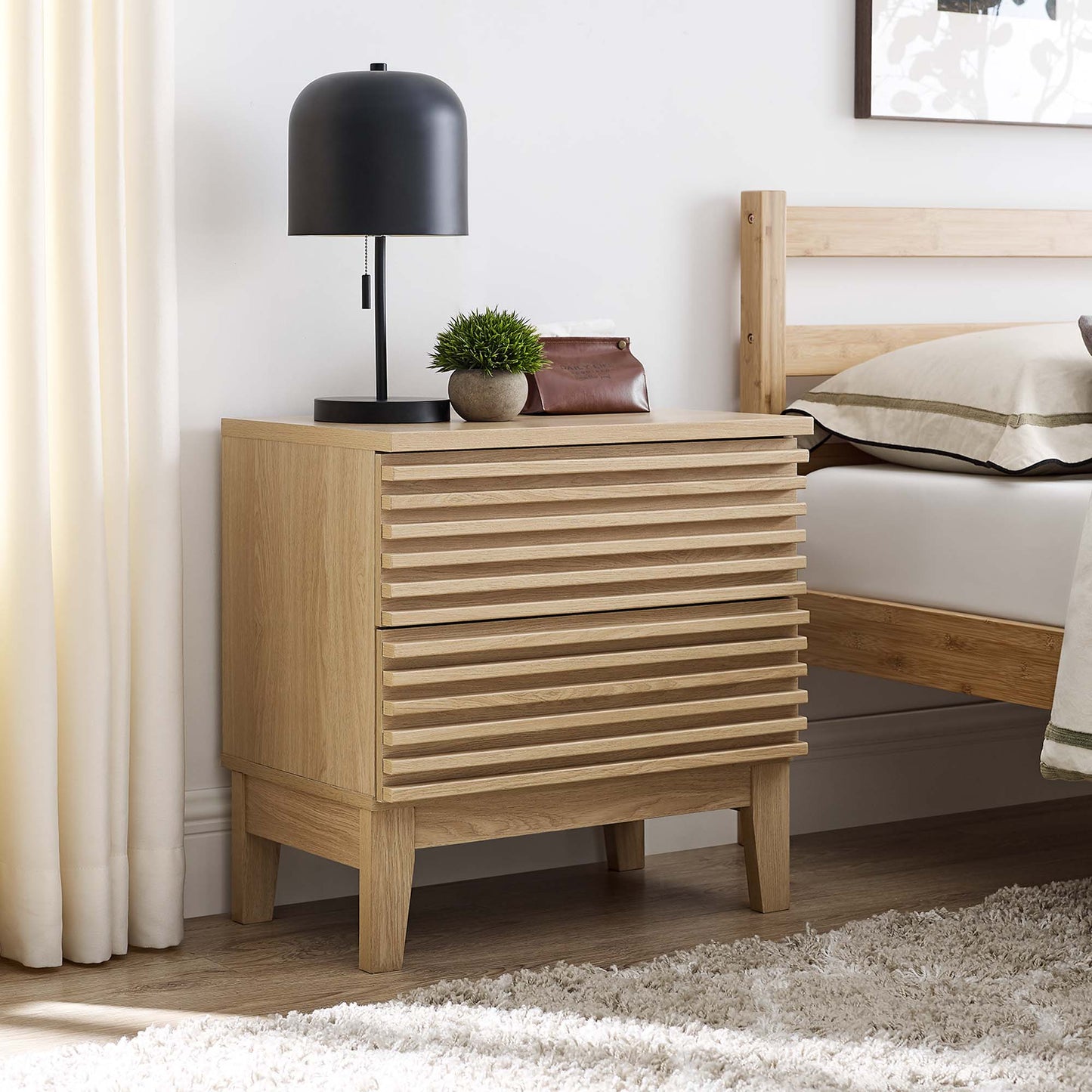 Render Two-Drawer Nightstand in Charcoal. - Venini Furniture 