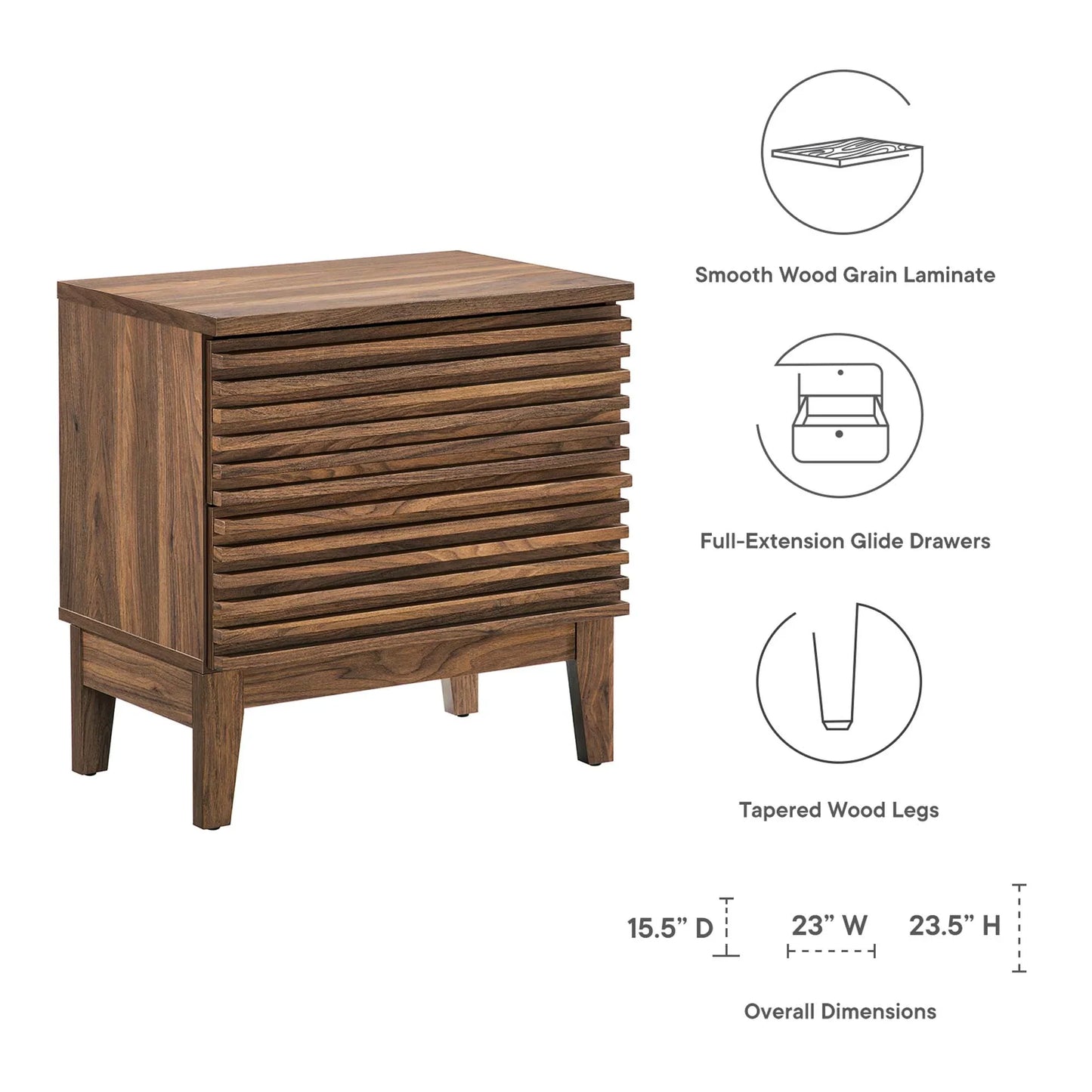 Render Two-Drawer Nightstand in Charcoal. - Venini Furniture 