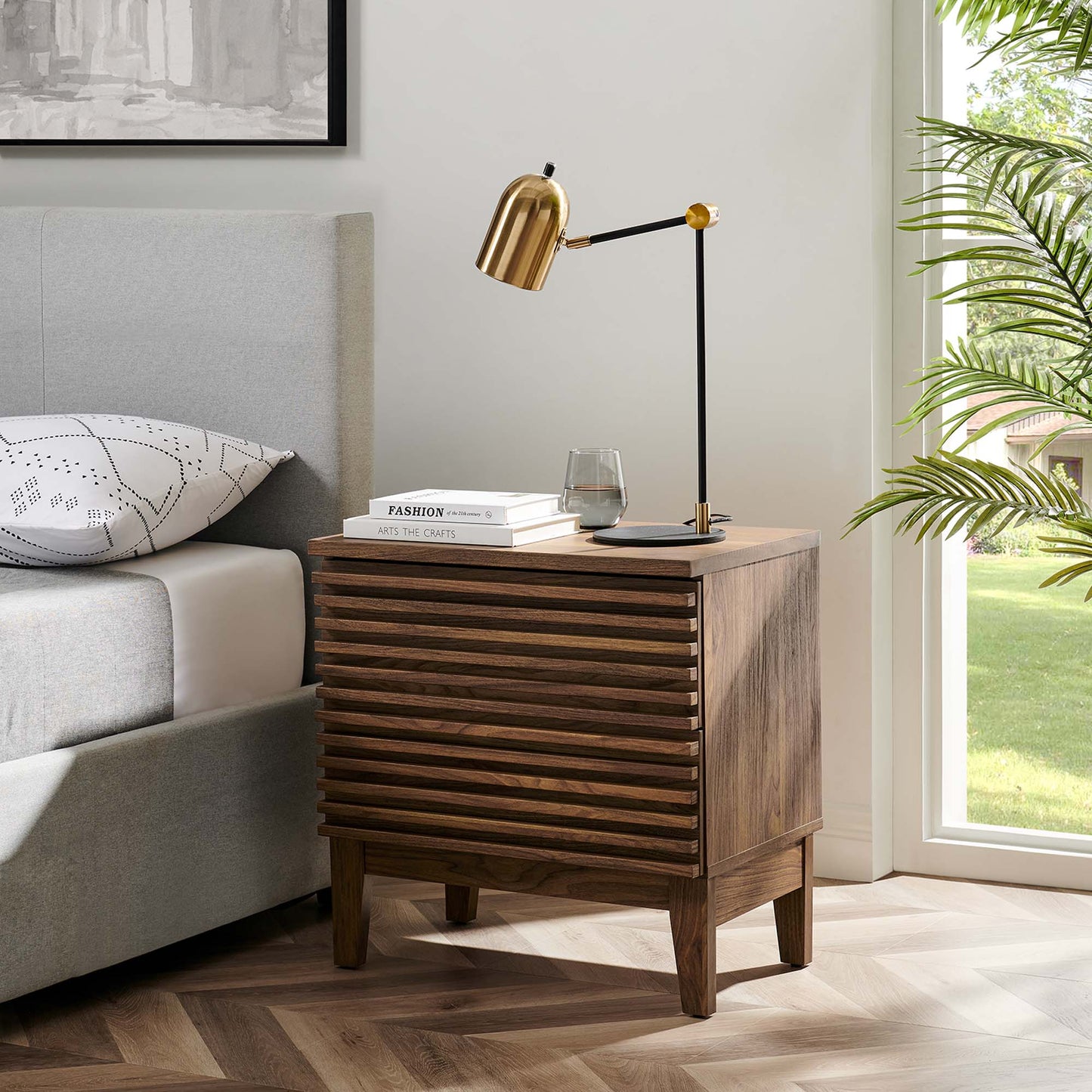 Render Two-Drawer Nightstand in Charcoal. - Venini Furniture 
