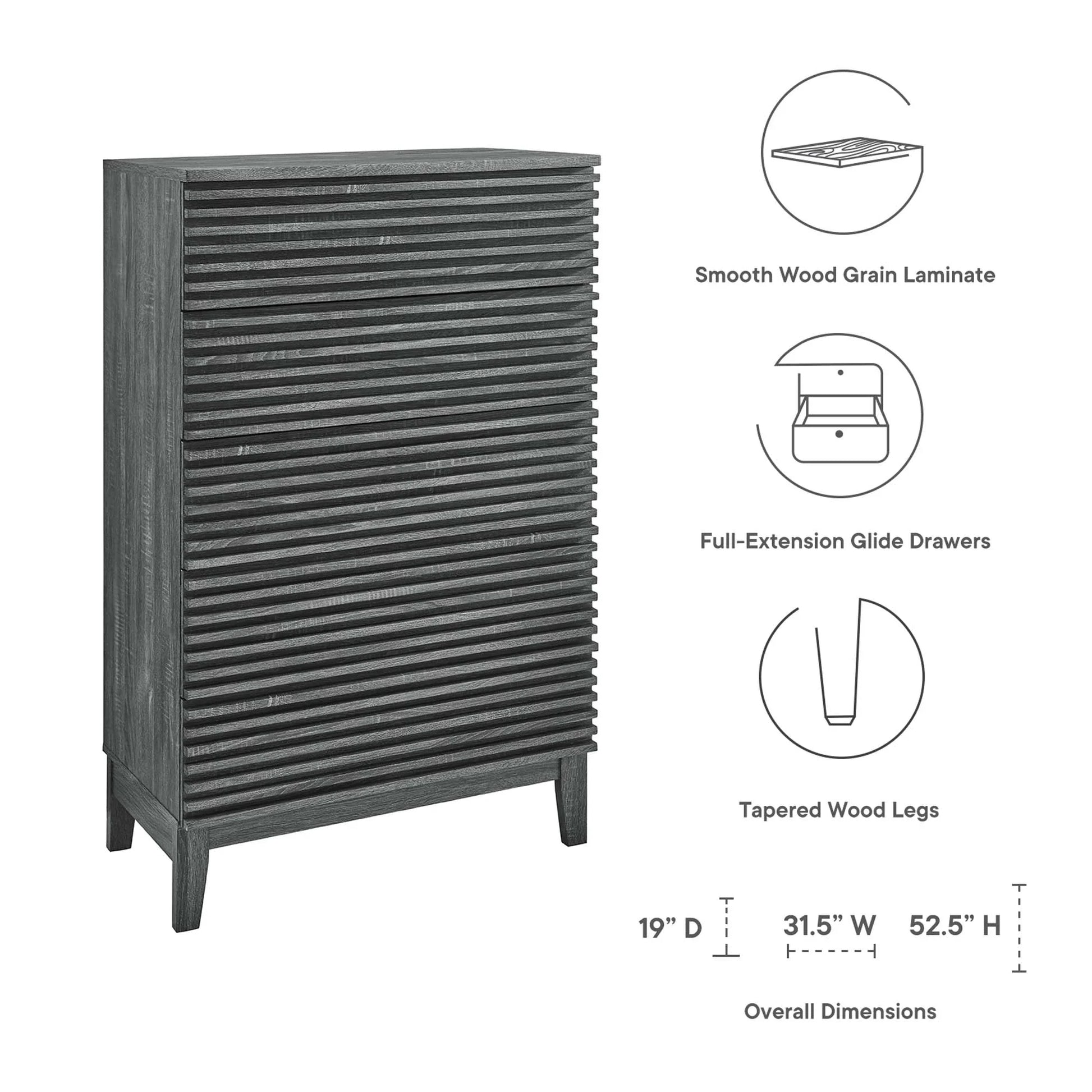 Render 5-Drawer Dresser Chest in Charcoal. - Venini Furniture 