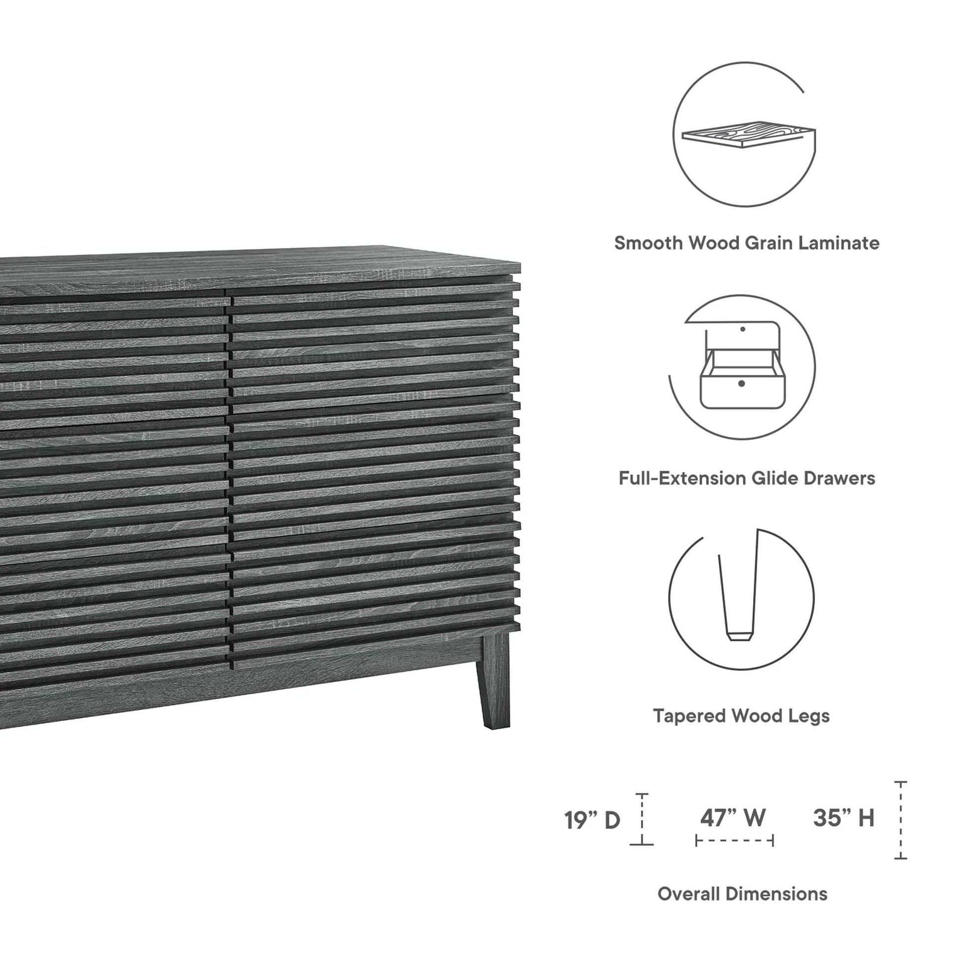 Render 6-Drawer Dresser in Charcoal. - Venini Furniture 