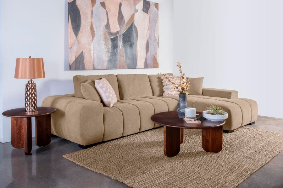 Octavia Upholstered Sectional Chaise Sofa Camel 509961 - Venini Furniture 