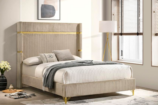 Lucia 61-inch Upholstered Eastern King Wingback Bed Beige 224731KE