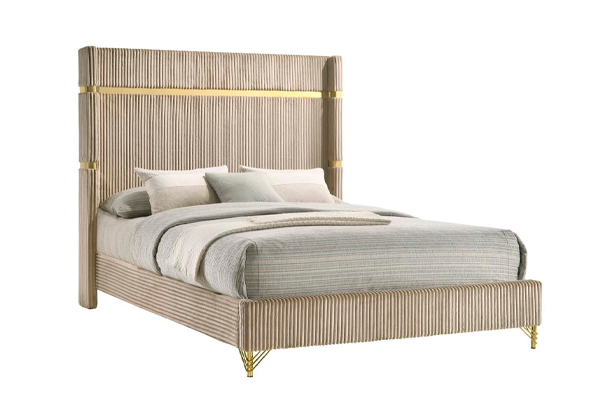 Lucia 61-inch Upholstered Eastern King Wingback Bed Beige 224731KE