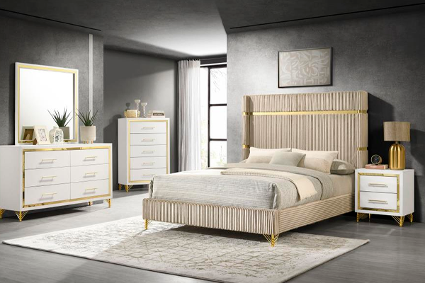 Lucia 61-inch Upholstered Eastern King Wingback Bed Beige 224731KE