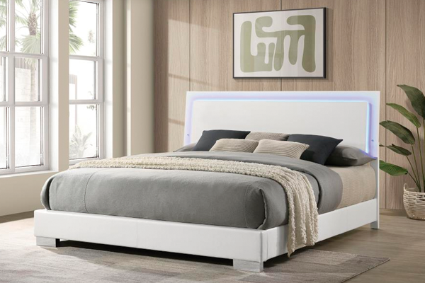 Felicity Wood Eastern King LED Panel Bed White High Gloss 203500KE