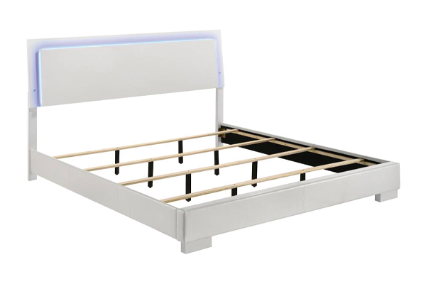 Felicity Wood Eastern King LED Panel Bed White High Gloss 203500KE