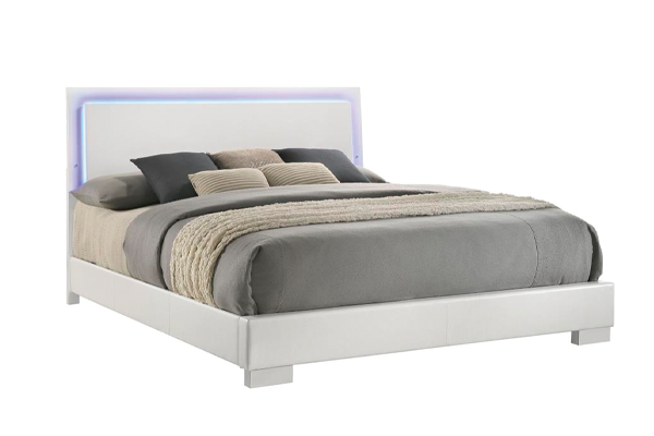 Felicity Wood Eastern King LED Panel Bed White High Gloss 203500KE