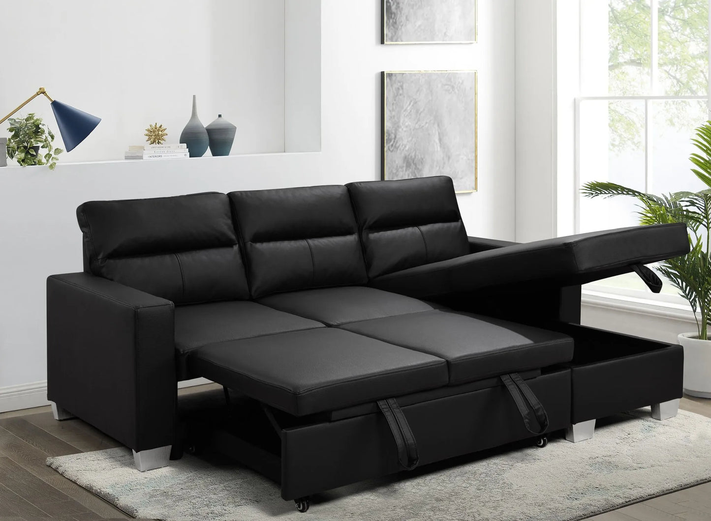 Daniel Reversible Sectional Black or White - Venini Furniture 