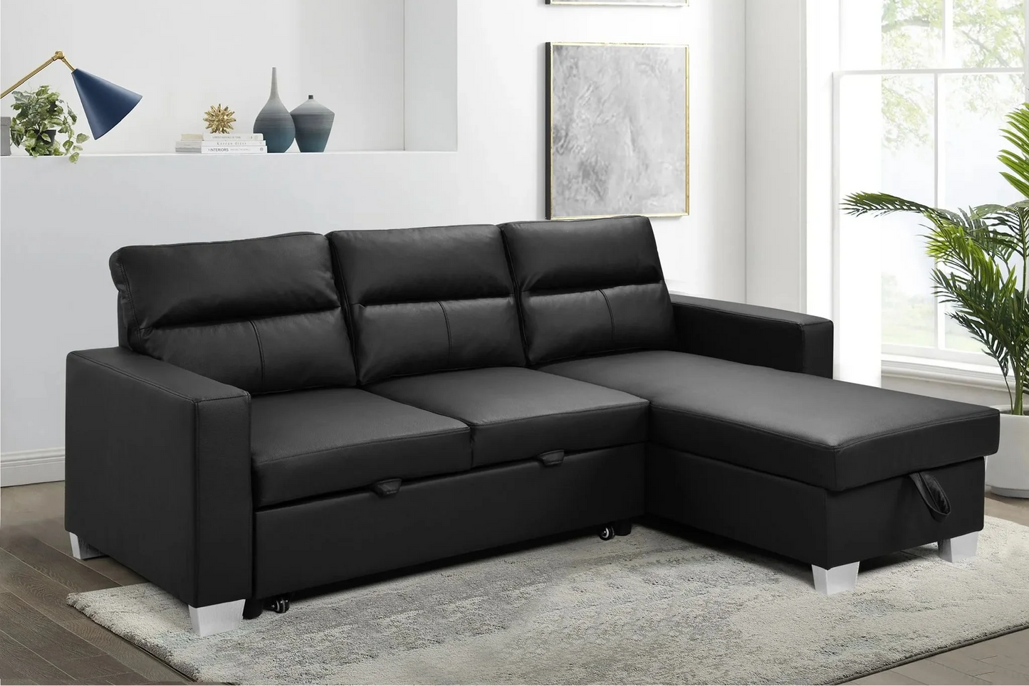 Daniel Reversible Sectional Black or White - Venini Furniture 