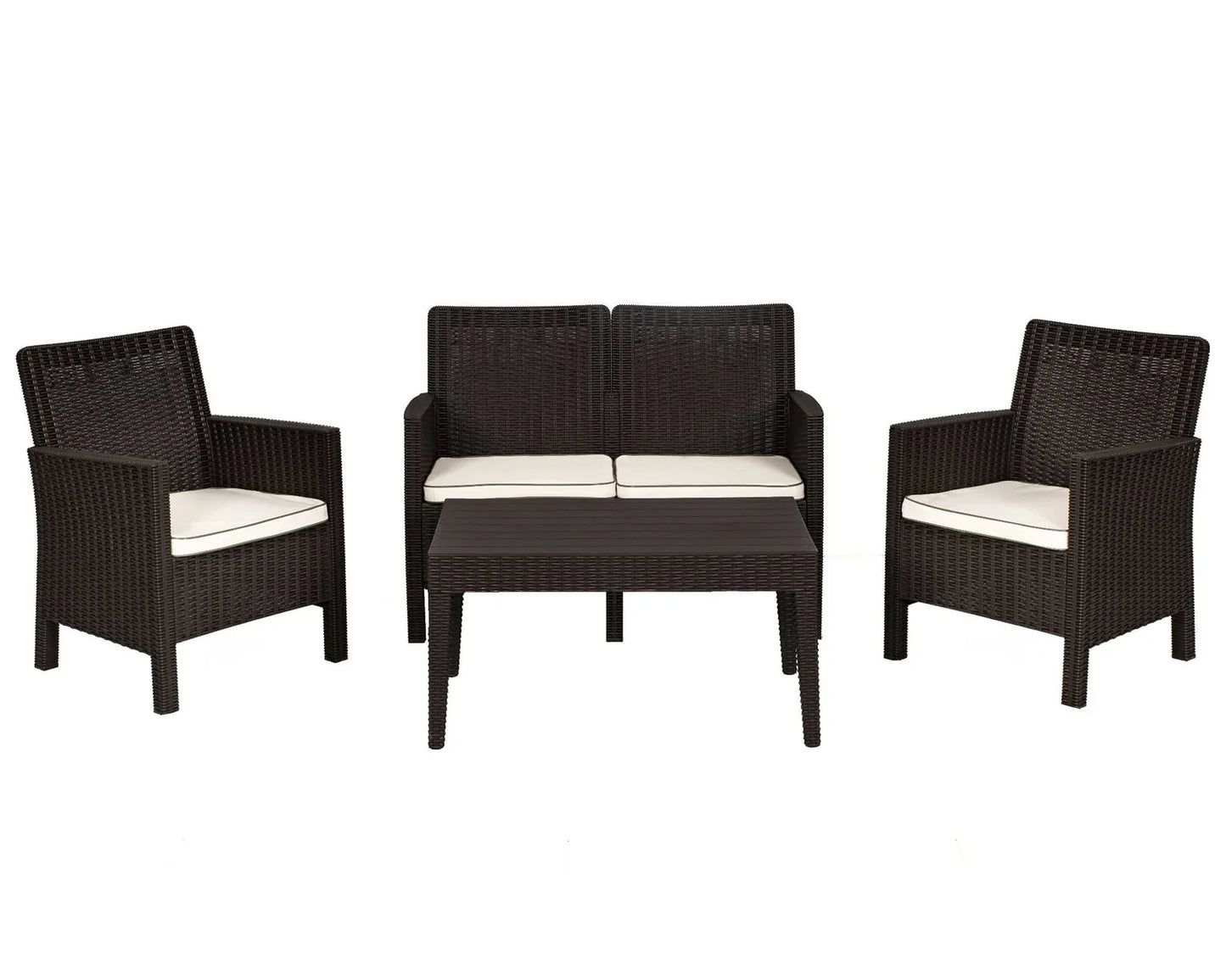 Nova 4-Piece Settee Set with Loveseat and Cushions-Brown