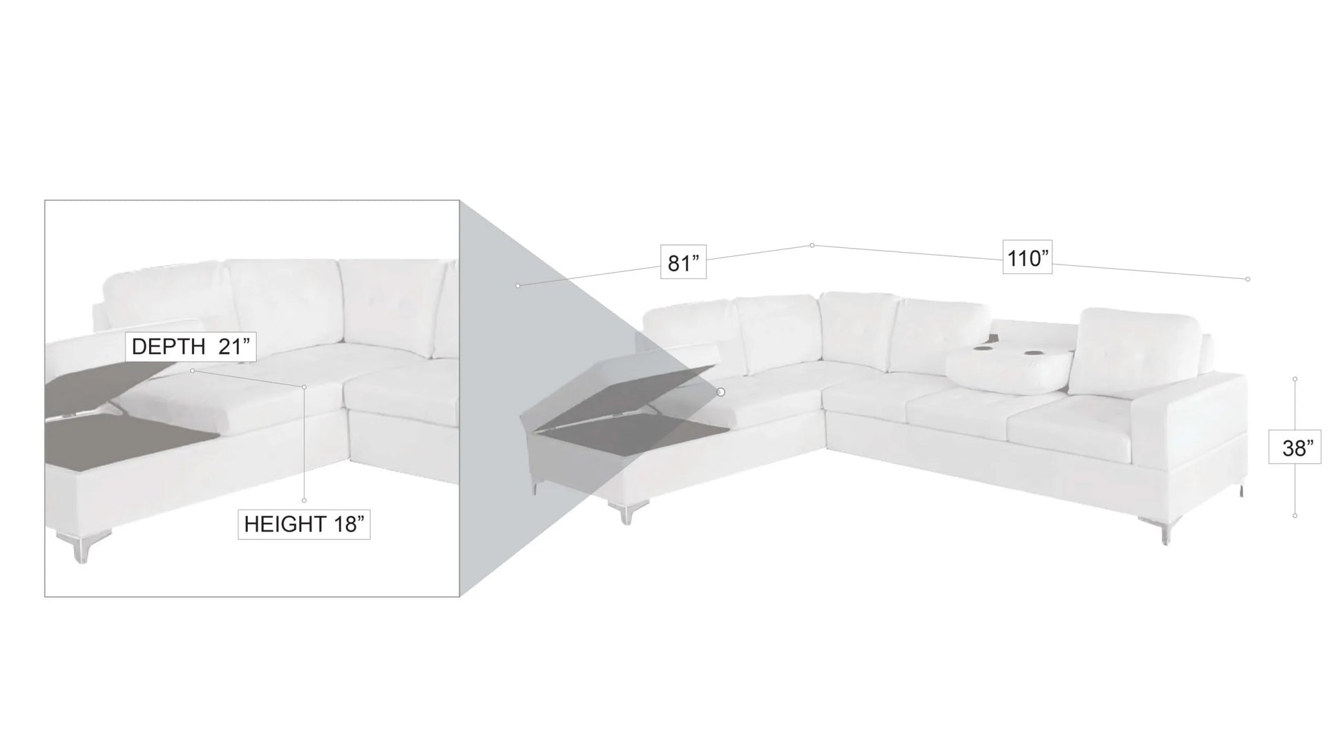 Antonella Sectional Right or Left in Black, Gray or White. - Venini Furniture 