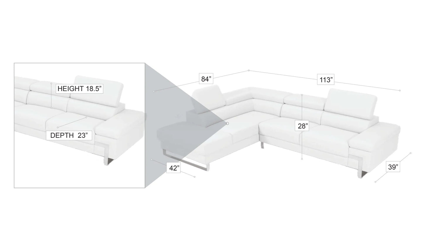 Athena Sectional in White, Black, Grey and Left or Right - Venini Furniture 