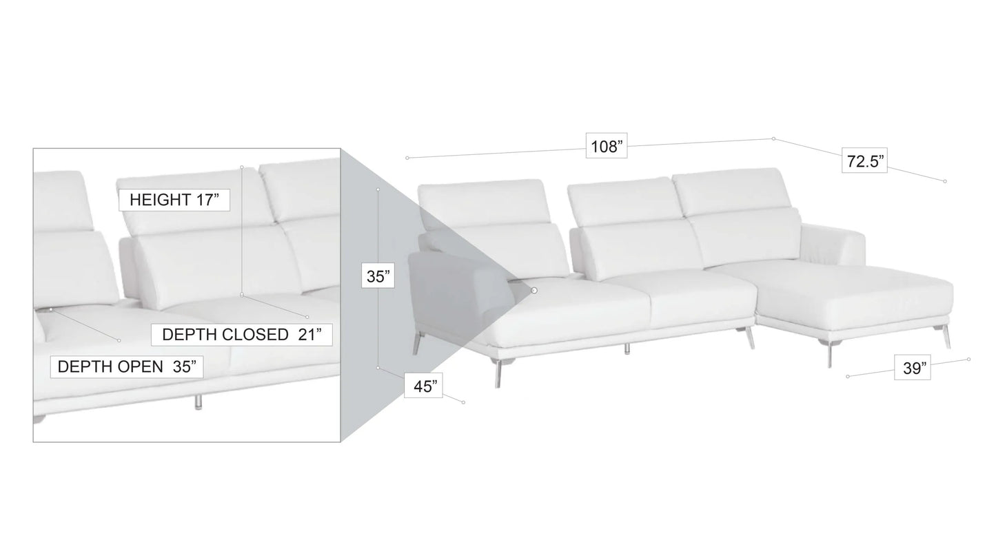 Kim Sectional in White or Grey and Left or Right - Venini Furniture 