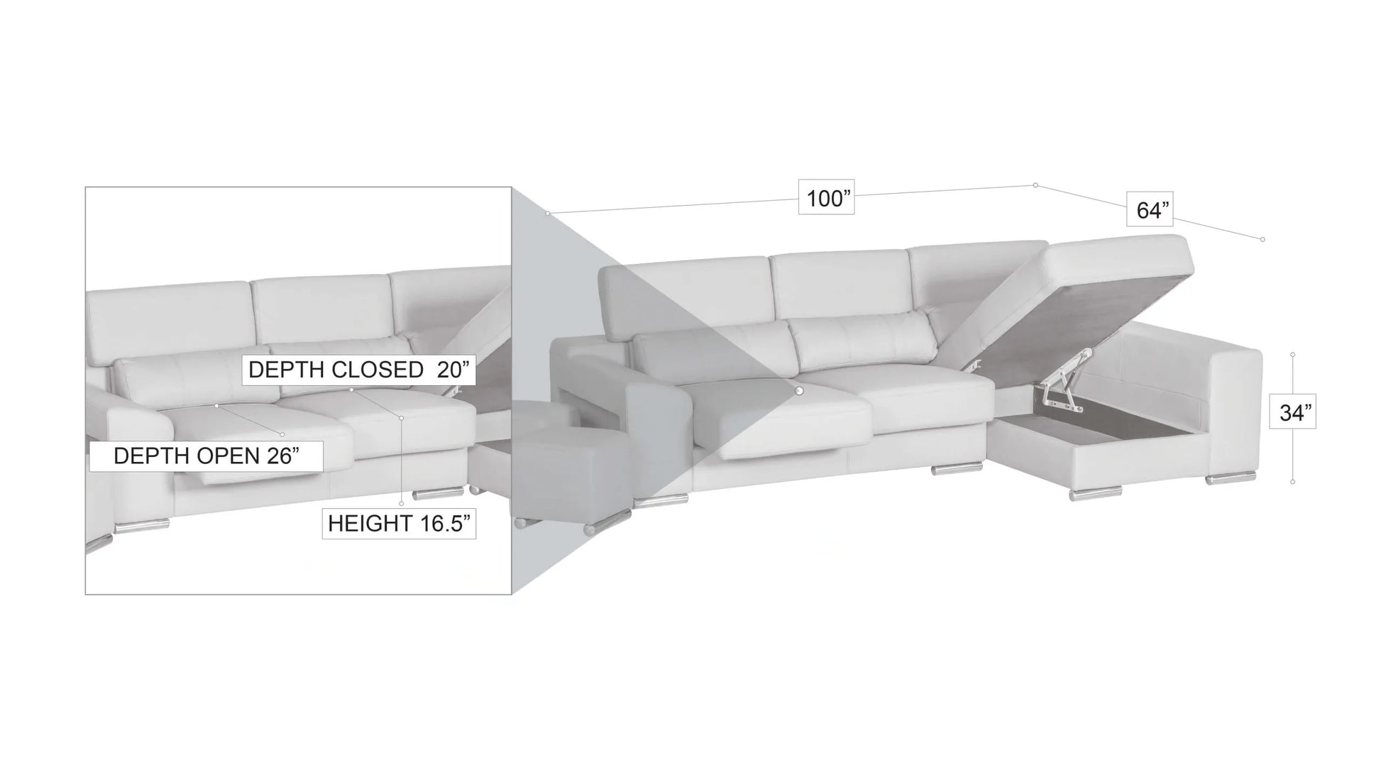 London Sectional in White, Black, Grey and Left or Right. - Venini Furniture 