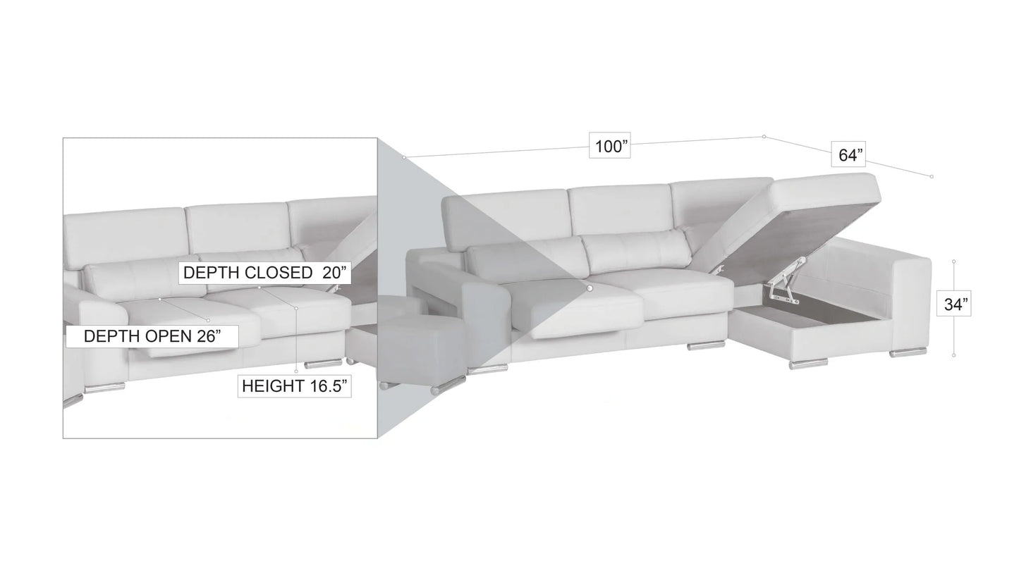 London Sectional in White, Black, Grey and Left or Right. - Venini Furniture 
