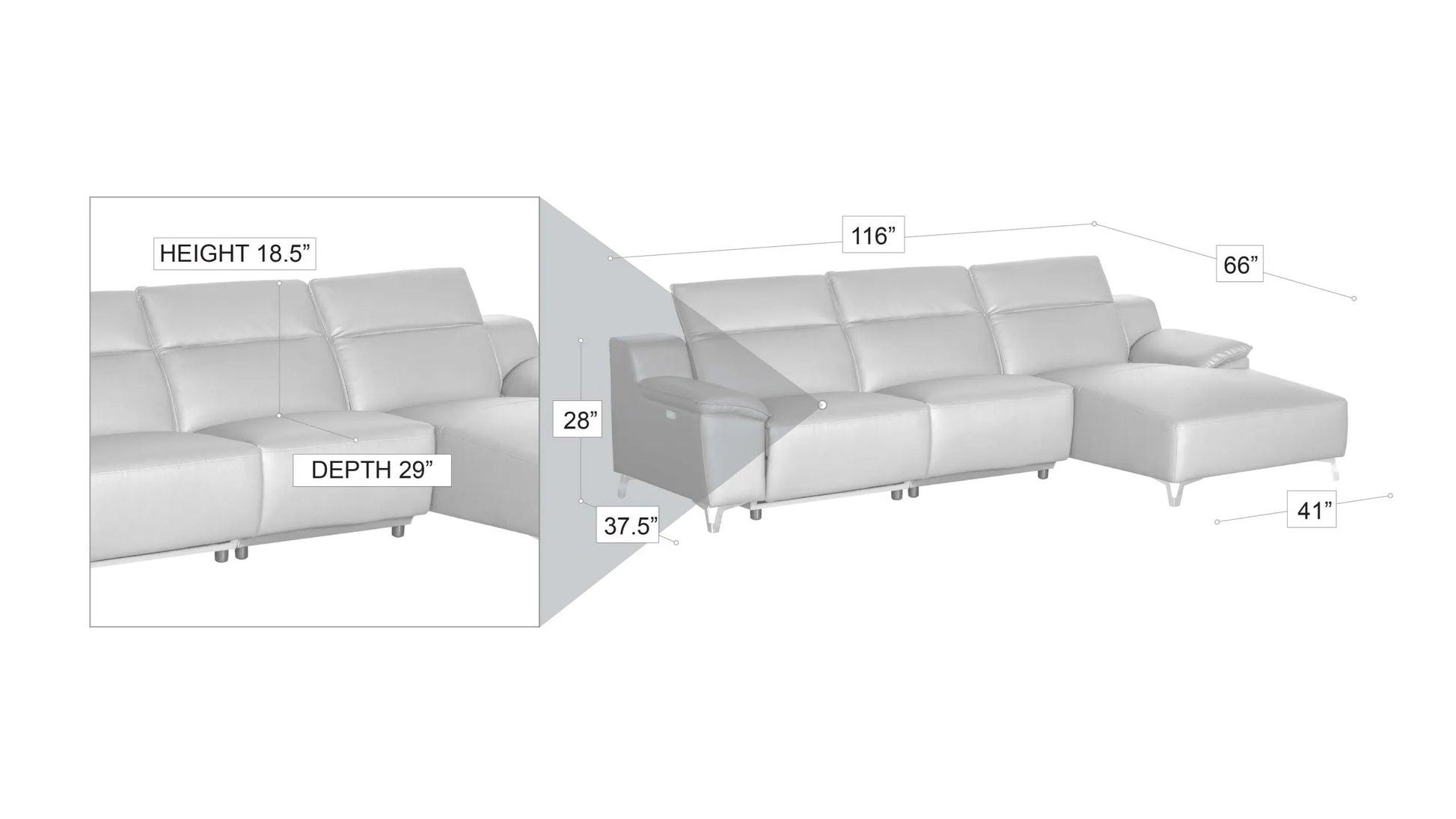 Melanie sectional Gray or Black RIGHT - Venini Furniture 