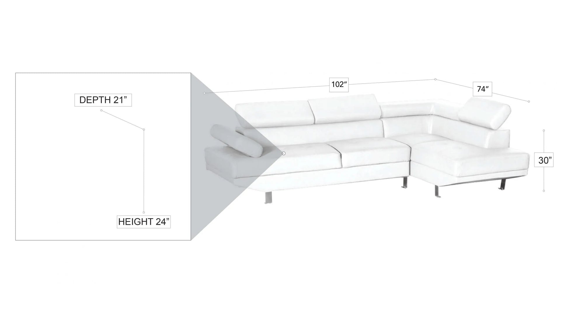 Mykonos XL Right or Left in Black, Gray or White. - Venini Furniture 