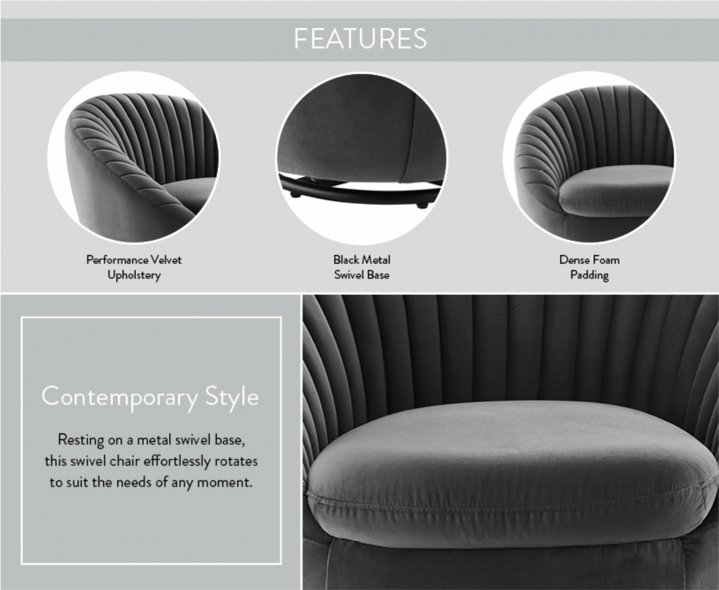 Whirr Tufted Performance Velvet Swivel Chair FREE SHIPPING. - Venini Furniture 