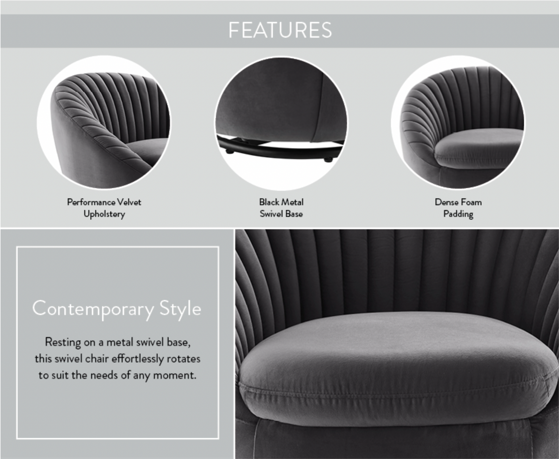Whirr Tufted Performance Velvet Swivel Chair FREE SHIPPING. - Venini Furniture 