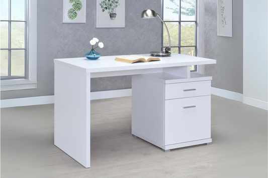 Irving 2-drawer Office Desk with Cabinet White 800110 - Venini Furniture 
