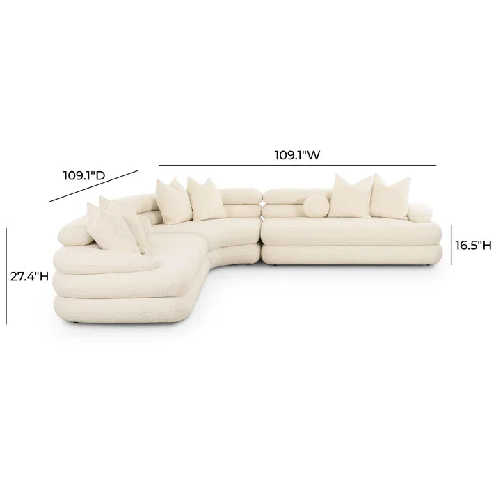 Lulu 3-Piece Cream Boucle Modular Curved L-Sectional - Venini Furniture 