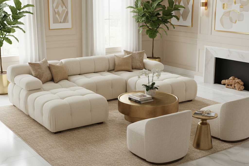 Munich Modular Fabric Sectional U OPTION Light Grey, Dark Gey and White - Venini Furniture 