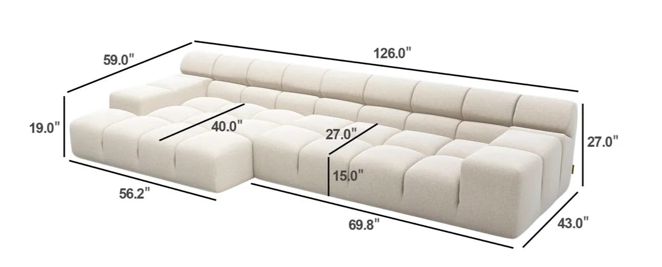 Midtown Sectional Right or Left in Graphite Dark Grey or Cream - Venini Furniture 