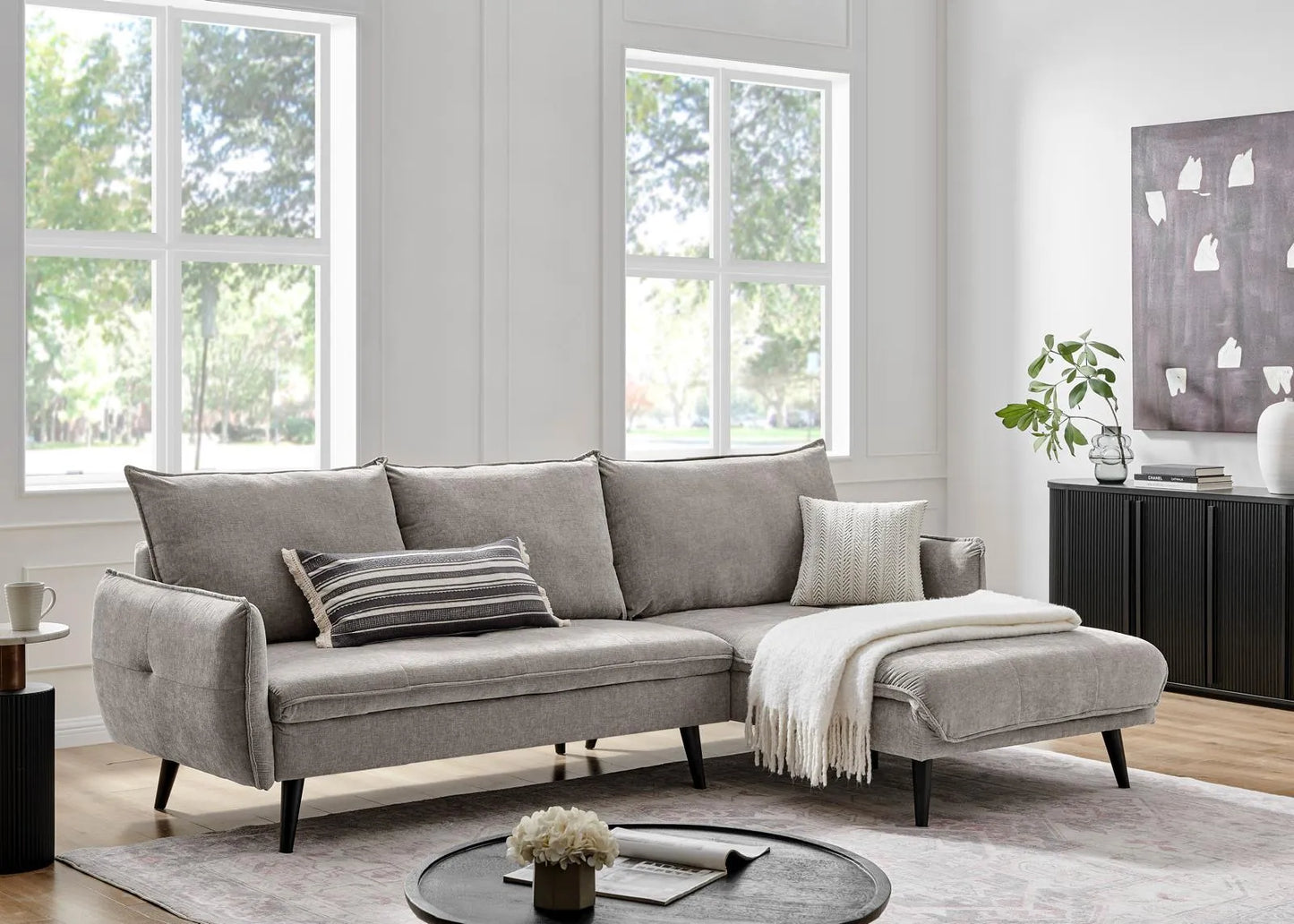 PARIS Sectional Right or Left in Beige, Light Gray or Dark Gray. - Venini Furniture 