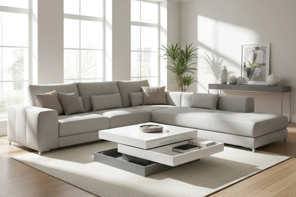 Aria Coffee Table with STORAGE level White White Grey - Venini Furniture 