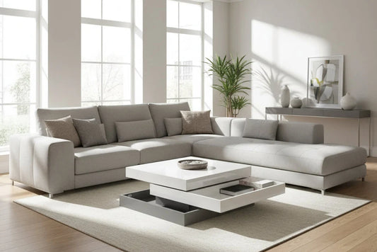 Aria Coffee Table with STORAGE level White White Grey - Venini Furniture 
