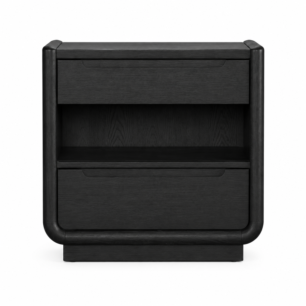 Leandro 2-Drawer Nightstand with LED Shelf & USB Ports Burnished Black