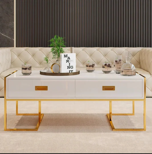 Mare Coffee Table Glossy White & Gold