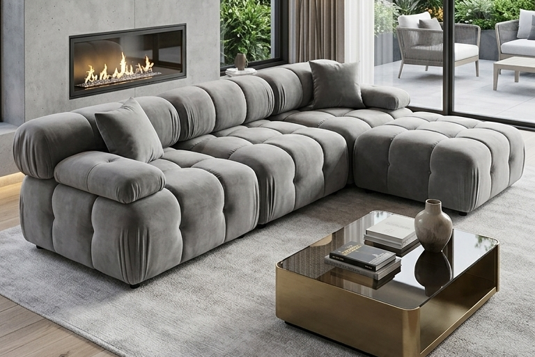 Munich Modular Fabric Sectional Light Grey, Dark Gey and White - Venini Furniture 