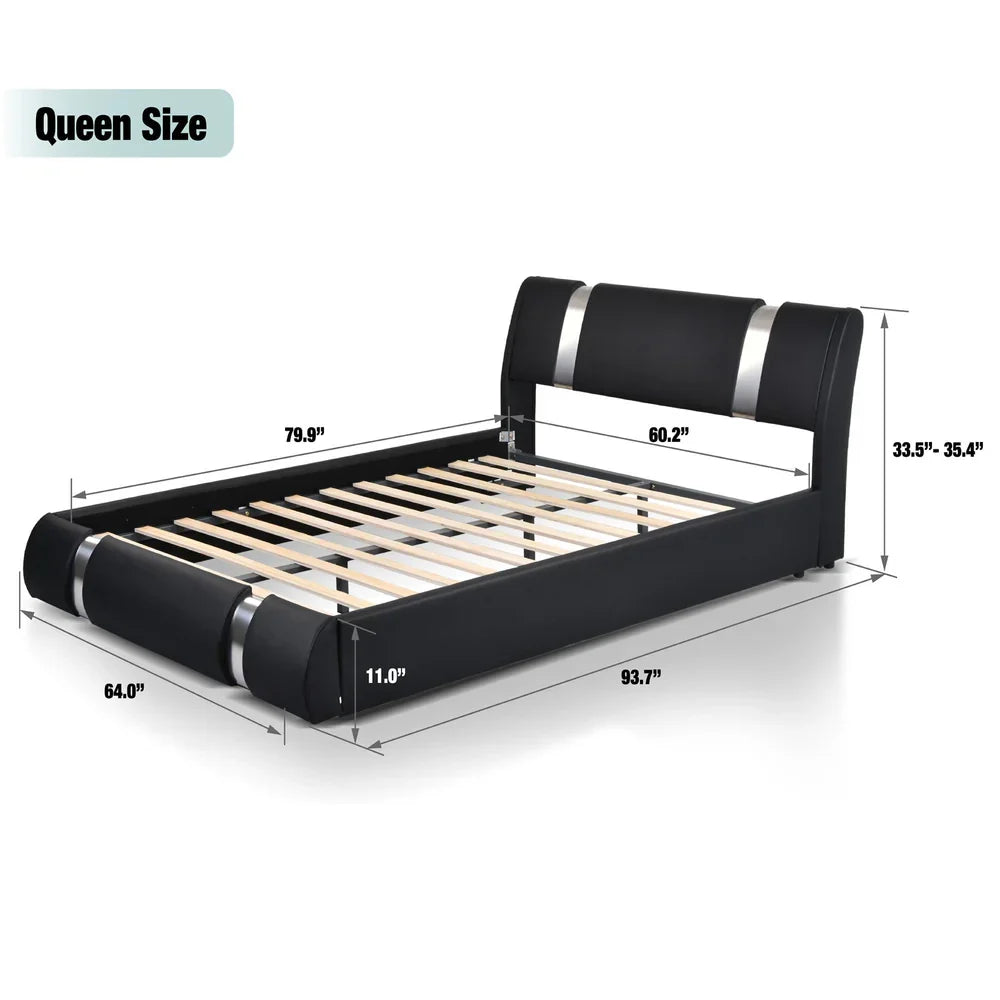 Platform Black Queen Bed With A Hydraulic Storage System