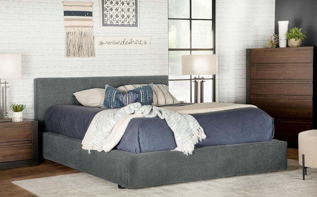 Gredory upholstered eastern King panel bed graphite